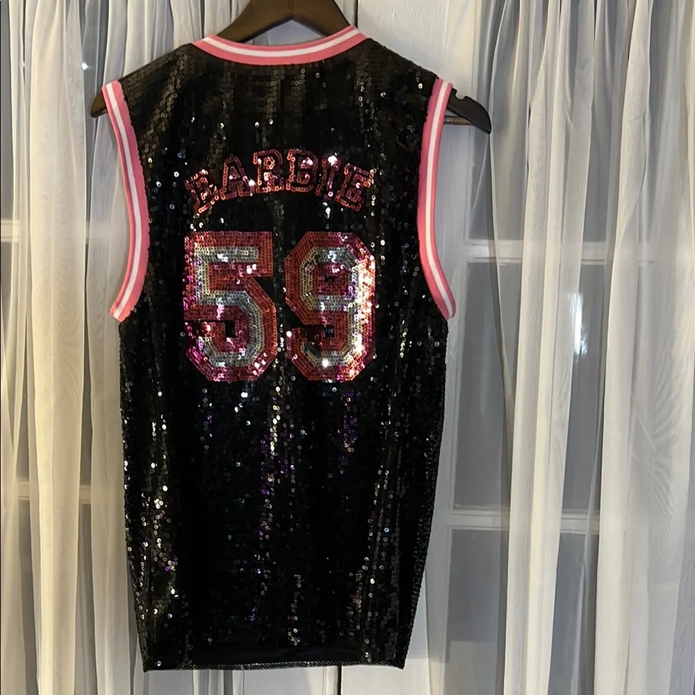 Barbie x Forever 21 Sequin Basketball Jersey Top Black Pink 59 Women’s XS